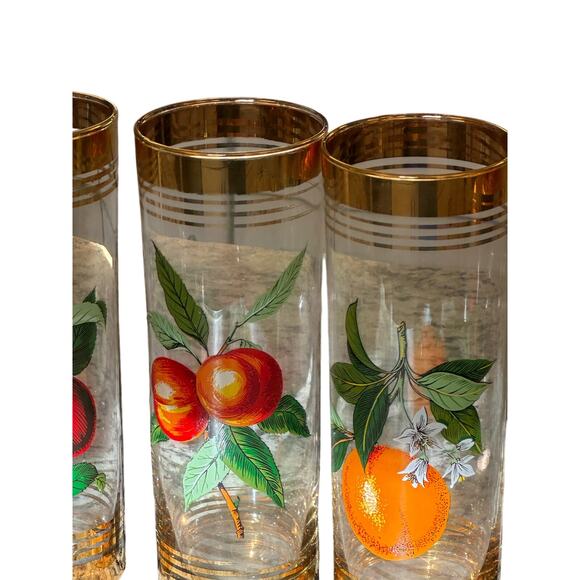 West Virginia Glass Company Vintage 1950's 'Orchard' Gold Hi-Ball Glasses-Set 4 - Picture 3 of 16